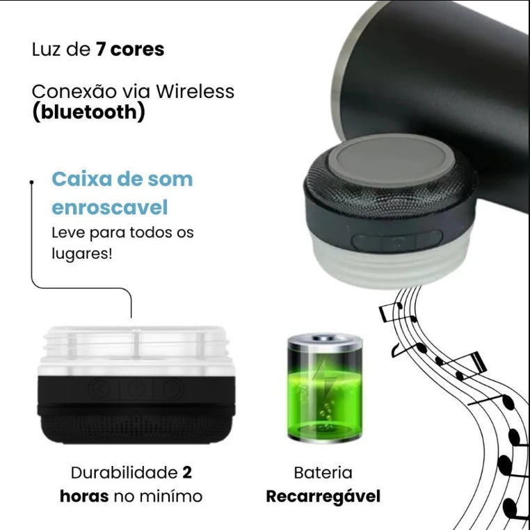 Copo Térmico com Caixa de Som Bluetooth 420ml – Mantém Bebida Gelada e Toca Música, Portátil e Recarregável