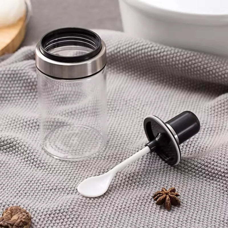 Pote de Vidro com Colher Medidora – Porta Temperos 260ml para Sal, Açúcar e Condimentos