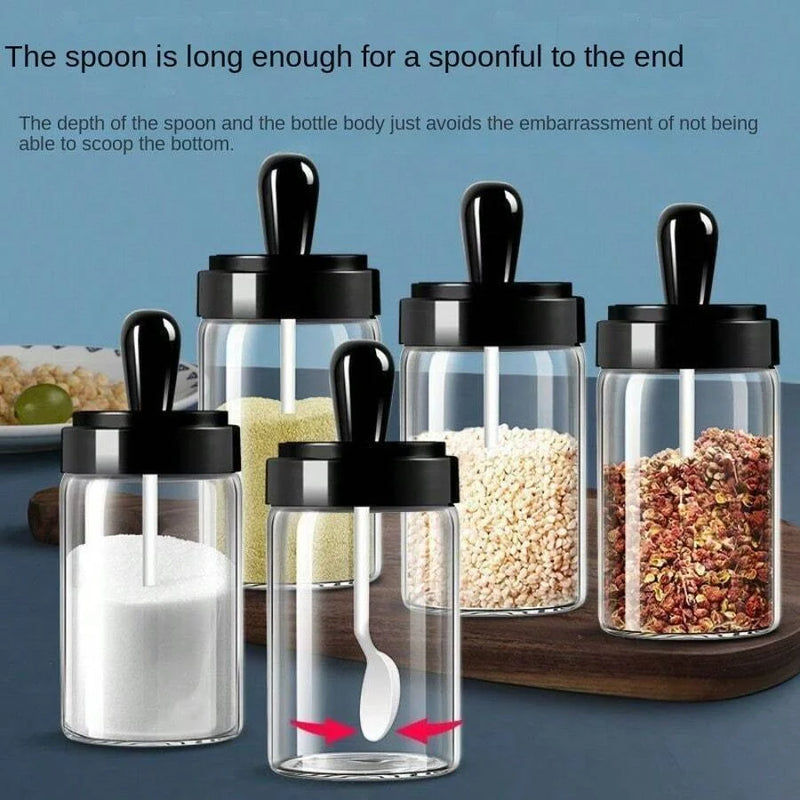 Pote de Vidro com Colher Medidora – Porta Temperos 260ml para Sal, Açúcar e Condimentos