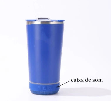 Copo Térmico com Caixa de Som Bluetooth 420ml – Mantém Bebida Gelada e Toca Música, Portátil e Recarregável