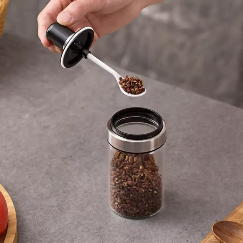 Pote de Vidro com Colher Medidora – Porta Temperos 260ml para Sal, Açúcar e Condimentos