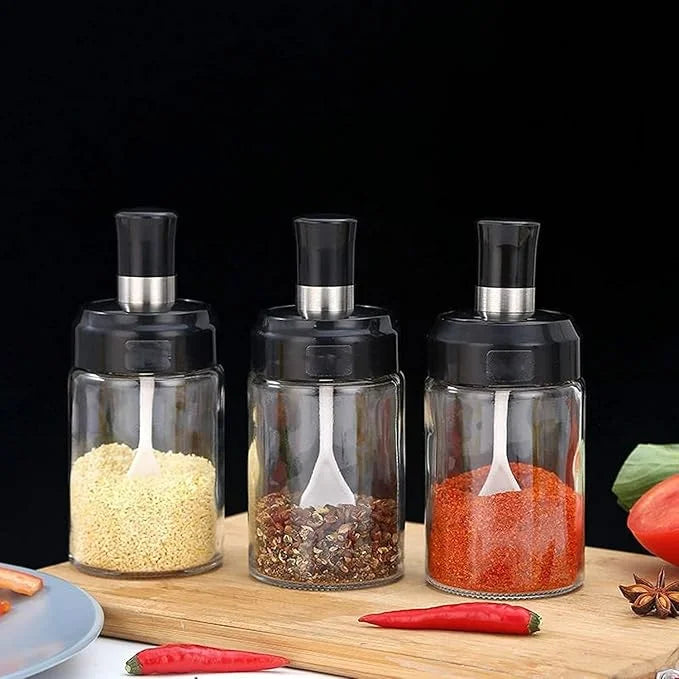 Pote de Vidro com Colher Medidora – Porta Temperos 260ml para Sal, Açúcar e Condimentos