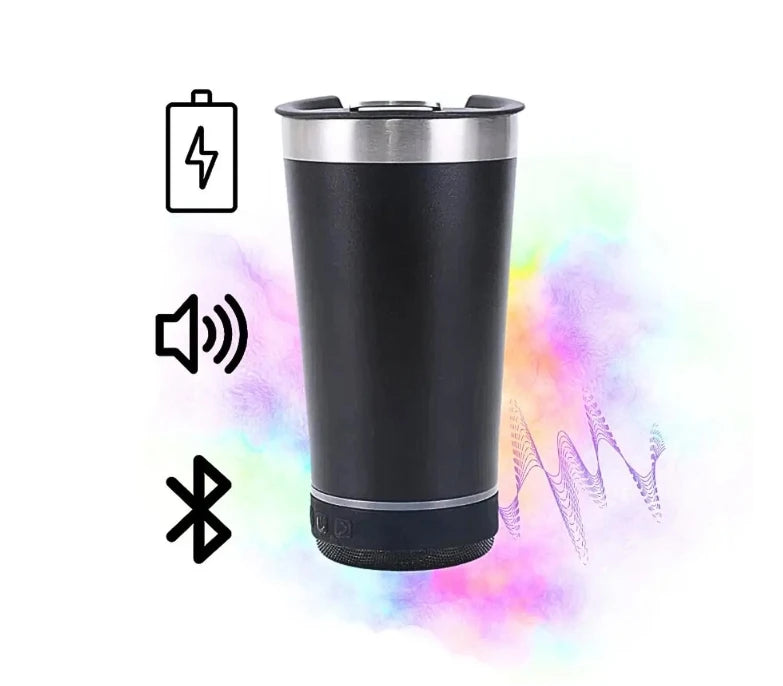 Copo Térmico com Caixa de Som Bluetooth 420ml – Mantém Bebida Gelada e Toca Música, Portátil e Recarregável