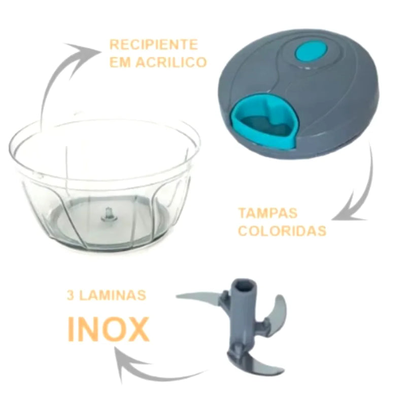 Processador Manual de Alimentos 500ml – Triturador de Legumes, Verduras, Frutas e Temperos Sem Eletricidade